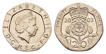 Великобритания 20 пенсов 2003 Елизавета II (1952-2022) KM 990, Spink 4630 (G3) медно-никель UNC 4696-855