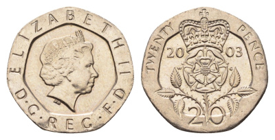 Великобритания 20 пенсов 2003 Елизавета II (1952-2022) KM 990, Spink 4630 (G3) медно-никель UNC 4696-855