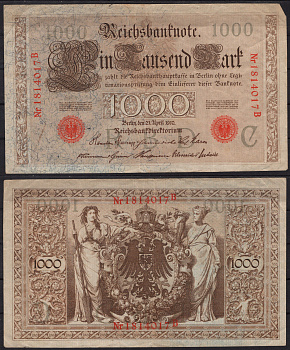 Германия 1000 марок 1910 Pick 45 b бумага 2192-90-1-2