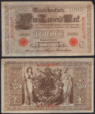 Германия 1000 марок 1910 Pick 45 b бумага 2192-90-1-2