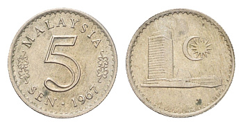 Малайзия 5 сенов 1967 KM 2 медно-никель 4705-424