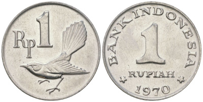 Индонезия 1 рупия 1970 птичка мухоловка KM 20 алюминий UNC 106-346