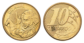 Бразилия 10 сентаво 2007 KM 649 сталь плакированная латунью 4686-747