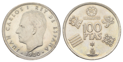 Испания 100 песет 1980 Чемпионат мира по футболу 1982, Испания KM 820 медно-никель UNC 4389-443