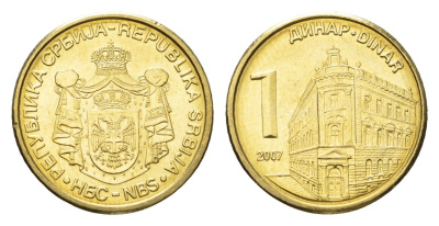 Сербия 1 динар 2007 KM 39 никель латунь UNC 4694-1135