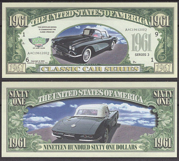 США 1961 доллара 1961 серия классических автомобилей - Chevrolet Corvette 1961 бумага UNC (пресс) 8615-27-3-2