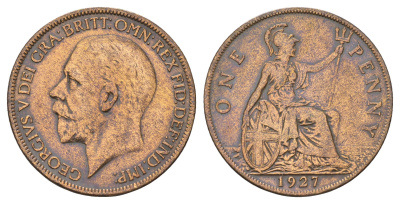Великобритания 1 пенни 1927 Георг V (1910-1936) КМ 826, Spink 4054 бронза 4120-213