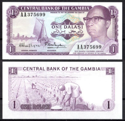 Гамбия 1 даласи ND (1972-1986) Pick 4 g бумага UNC (пресс) 7214-30-3-2