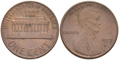 США 1 ЦЕНТ 1977 D, ЛИНКОЛЬН KM 201 медь цинк 3457-1247