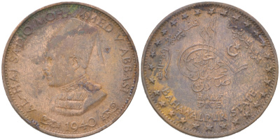 Индия, Бахавалпур 1/2 пайса 1940 Y 12 медь 4621-756