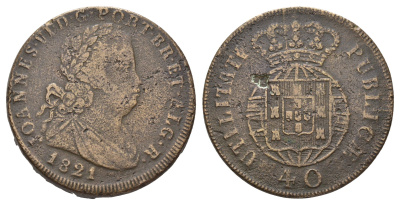 Португалия 40 реалов 1821 Жуан VI (1816-1826) KM 370 бронза 1529-1311