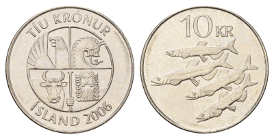 Исландия 10 крон 2006 рыбы KM 29.1a сталь плакированная никелем 4691-257
