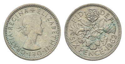 Великобритания 6 пенсов 1962 Елизавета II (1952-2022) KM 903, Spink 4149 медно-никель 100-1019