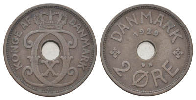 Дания 2 эре 1929 N, Кристиан X (1912-1947) KM 827 бронза 4701-746