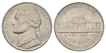 США 5 центов 2000 P, Джефферсон KM A192 медно-никель 4671-1235