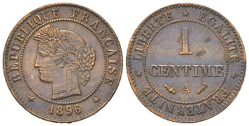 Франция 1 сантим 1896 A KM 826.1 бронза aUNC 4617-728