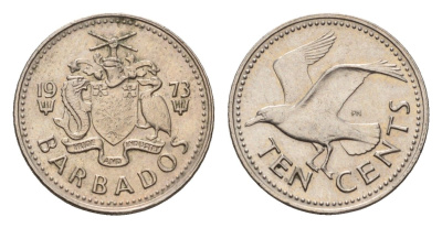 Барбадос 10 центов 1973 смеющаяся (Ацтекская) чайка KM 12 медно-никель UNC 4687-942