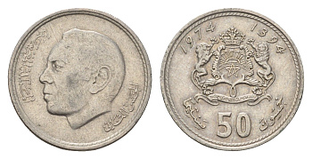 Марокко 50 сантимов 1974 год-тип Y 62 медно-никель 4579-657