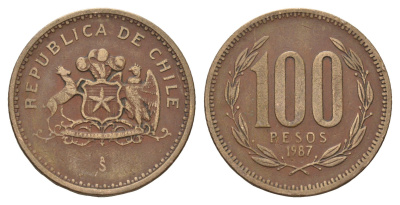 Чили 100 песо 1987 KM 226 алюминиевая бронза 4141-452