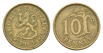 Финляндия 10 пенни 1965 KM 46 алюминиевая бронза 4684-736
