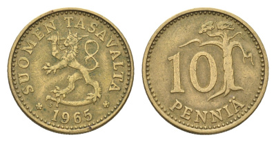 Финляндия 10 пенни 1965 KM 46 алюминиевая бронза 4684-736
