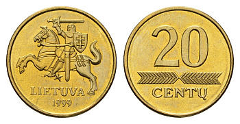Литва 20 центов 1999 KM 107 никель латунь UNC 4164-116
