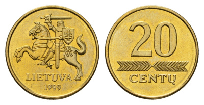 Литва 20 центов 1999 KM 107 никель латунь UNC 4164-116