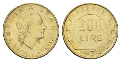Италия 200 лир 1979 R, шестерня KM 105 алюминиевая бронза 4631-914