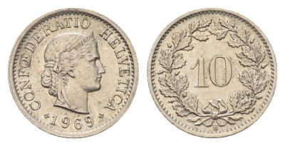 Швейцария 10 раппенов 1969 KM 27 медно-никель 4685-254