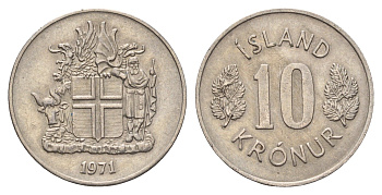 Исландия 10 крон 1971 KM 15 медно-никель 4586-645