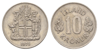 Исландия 10 крон 1971 KM 15 медно-никель 4586-645