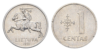 Литва 1 цент (сент) 1991 год-тип KM 85 алюминий 39-1151
