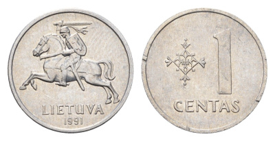Литва 1 цент (сент) 1991 год-тип KM 85 алюминий 39-1151