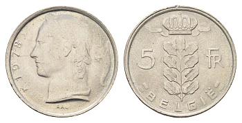 Бельгия 5 франков 1978 Belgie, Бодуэн I (1951-1993) KM 135.1 медно-никель 4629-432