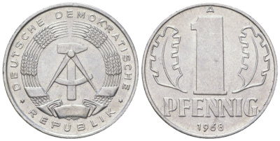 ГДР 1 пфенниг 1968 A KM 8.1 алюминий aUNC 4547-333