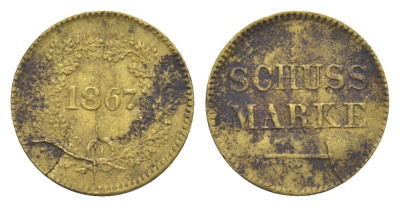 Баден, Карлсруэ жетон стрелкового фестиваля 1867 Men18 15995.1 латунь 4636-1268