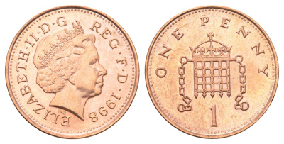 Великобритания 1 пенни 1998 Елизавета II (1952-2022) KM 986, Spink 4710 (B5) сталь плакированная медью UNC 4697-635