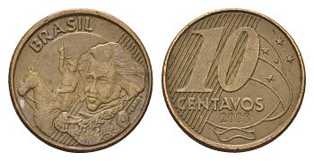 Бразилия 10 сентаво 2008 KM 649 сталь плакированная латунью 4686-754