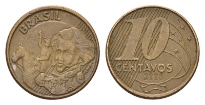 Бразилия 10 сентаво 2008 KM 649 сталь плакированная латунью 4686-754