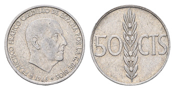 Испания 50 сентимо 1966 (67) Франциско Франко (1939-1975) KM 795 алюминий 4685-1057
