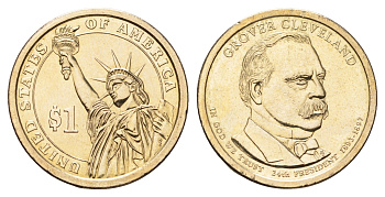 США 1 доллар 2012 P, Президент США - Гровер Кливленд (1893–1897) KM 527 медь с марганцево-латунным покрытием UNC 4700-1026