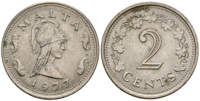 Мальта 2 цента 1977 Пентесилея, царица амазонок KM 9 медь цинк 4154-723