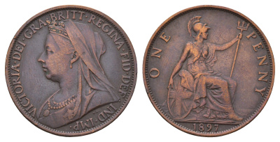 Великобритания 1 пенни 1897 Виктория (1837-1901) KM 790, Spink 3961 бронза 4672-1141