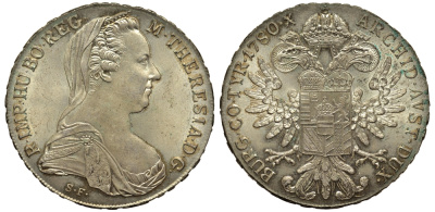 Австрия 1 талер 1780 SF, Мария Терезия, официальный рестрайк KM Т1 серебро 443-1422