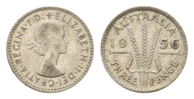 Австралия 3 пенса 1956 Елизавета II (1952-2022) KM 57 серебро 4669-553
