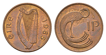 Ирландия 1 пенни 1985 мифологическая птица лира KM 20 бронза 4690-438