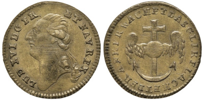Нюрнберг счётный жетон 1820-Е портрет Людовика XVI, диаметр 20 мм., вес 1,7 ГР. бронза 192-265