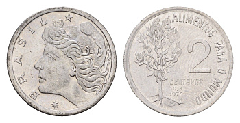Бразилия 2 сентаво 1975 ФАО - Соя KM 586 нержавеющая сталь UNC 4687-1024