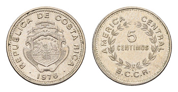 Коста-Рика 5 сентимо 1975 KM 184.2 медно-никель UNC 4690-837