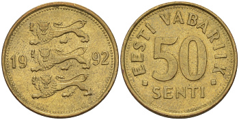 Эстония 50 сентов 1992 KM 24 латунь 66-733